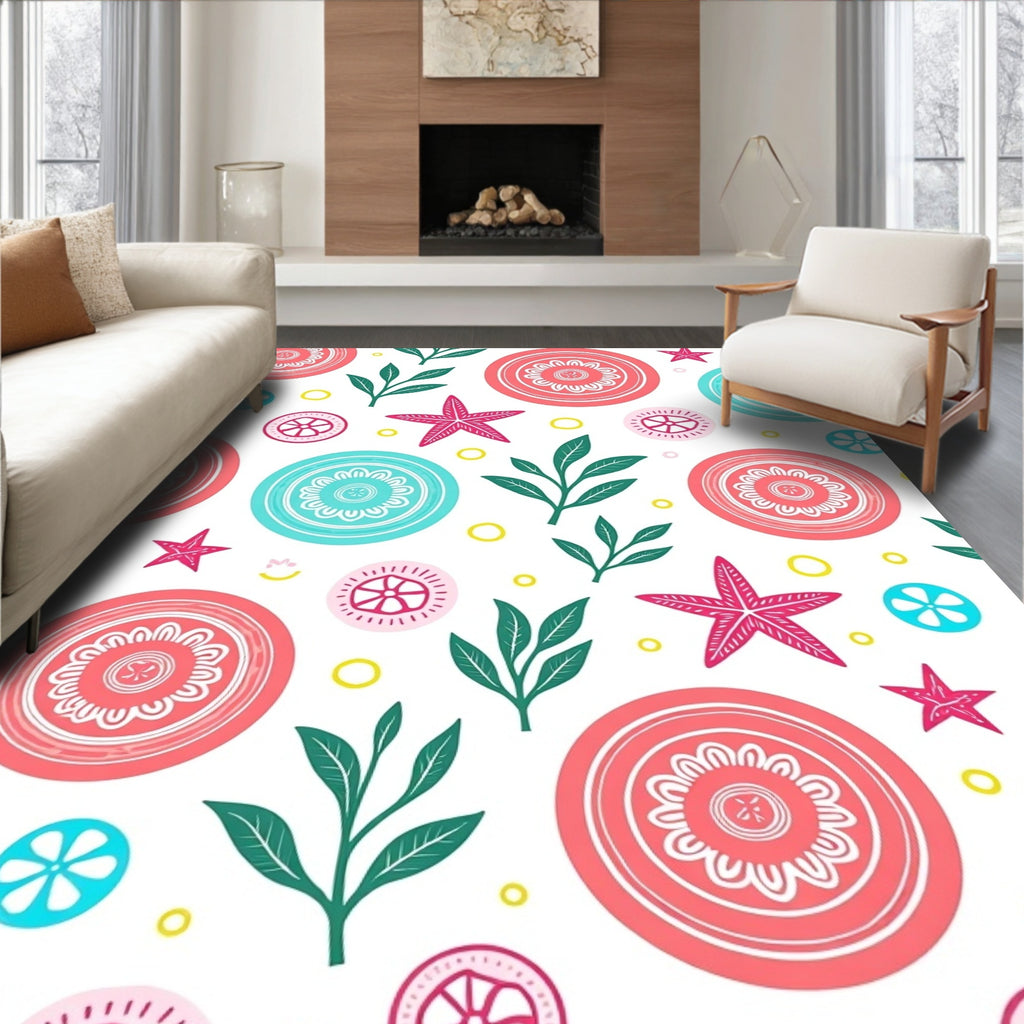 Coastal Floral Starfish Pattern Design Rug