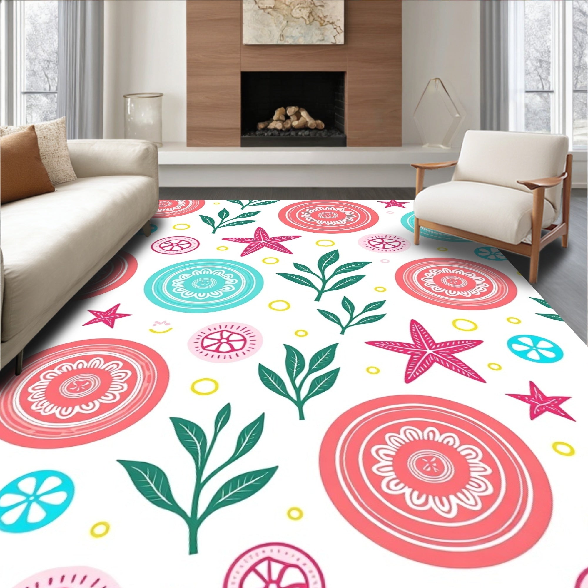 Coastal Floral Starfish Pattern Design Rug