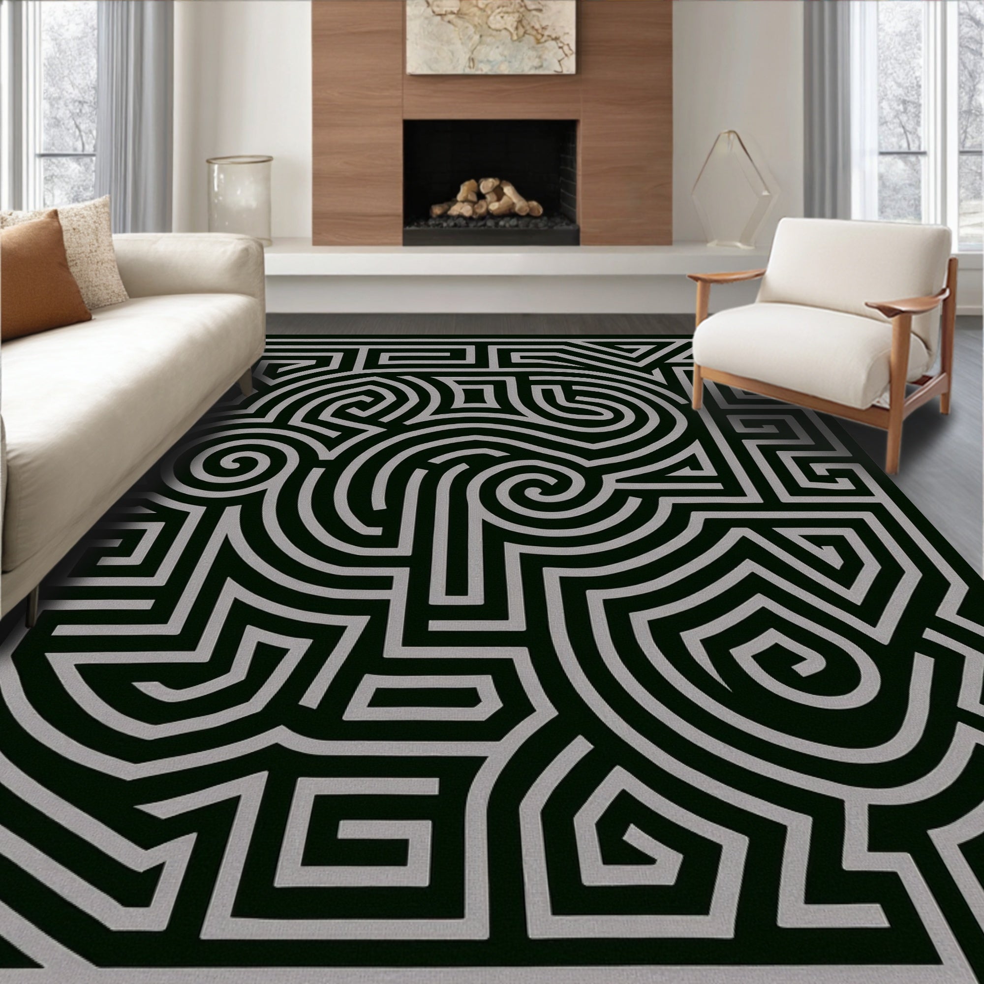 Abstract Maze Geometric Pattern Rug