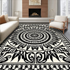 Ornate Sunburst Mandala Black and White Design Rug