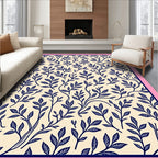 Navy Blue Leafy Branches Pattern Rug