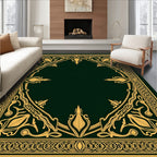 Elegant Gold Floral Motif Border Rug