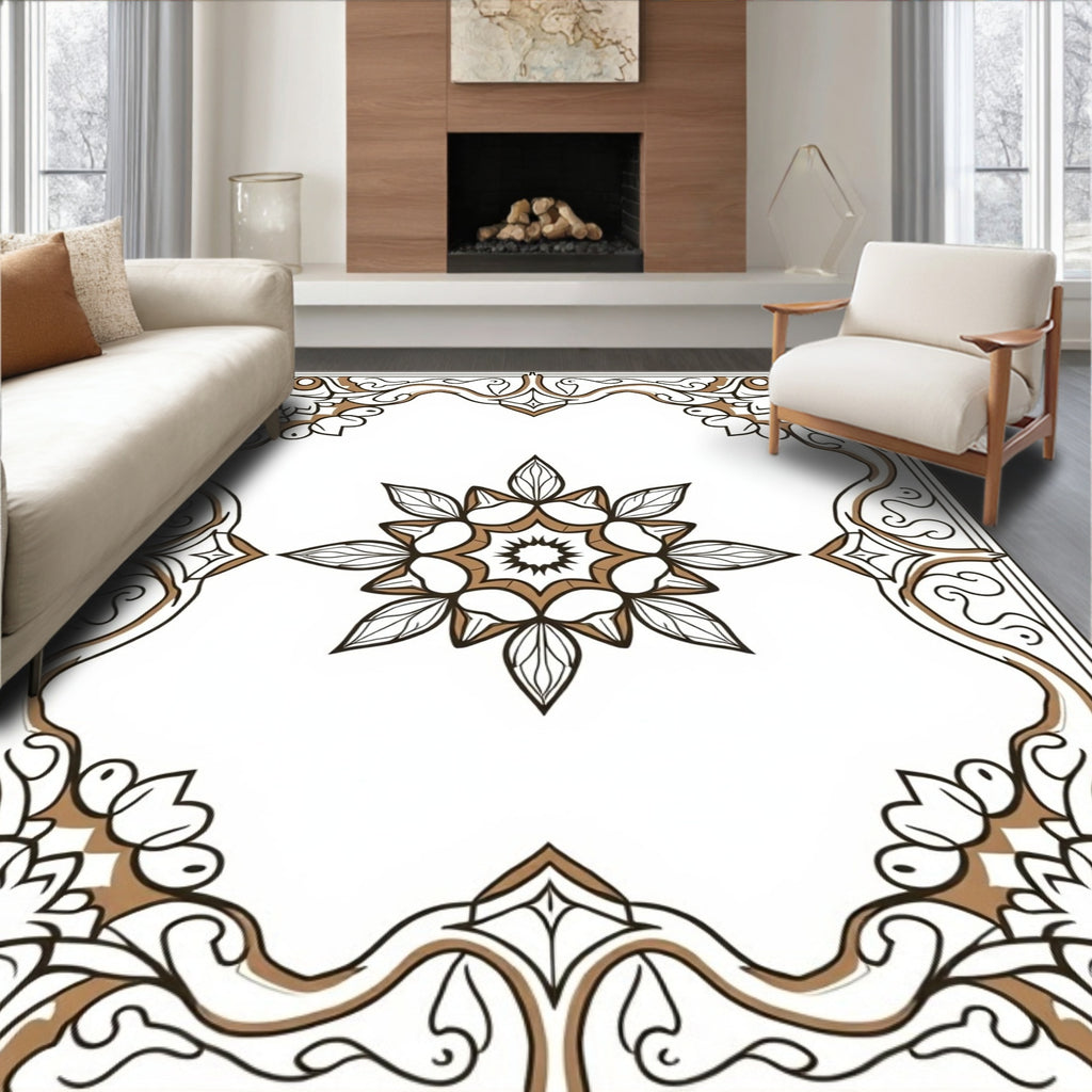 Intricate Floral Border Mandala Design Rug