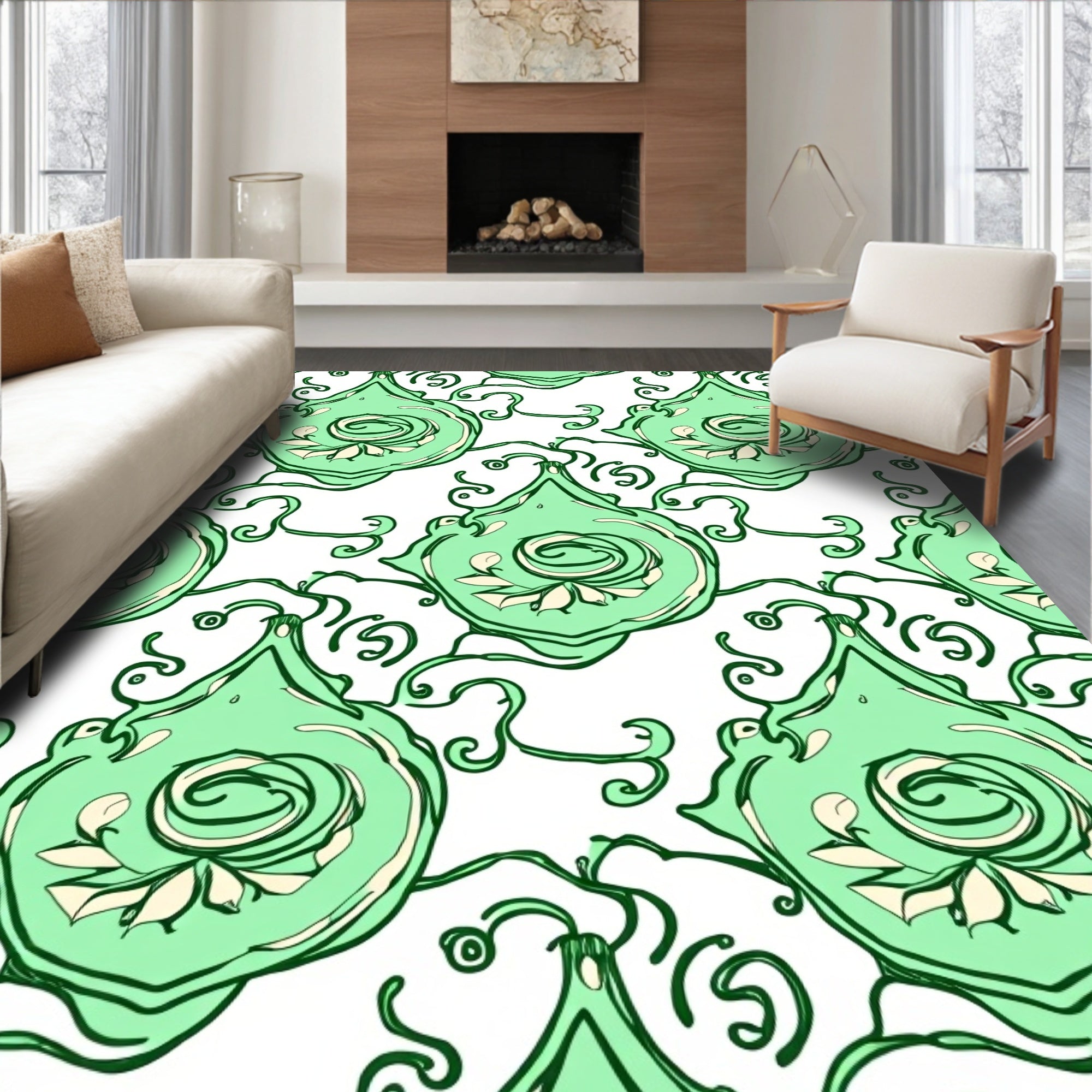 Art Nouveau Mint Green Swirl Pattern Rug