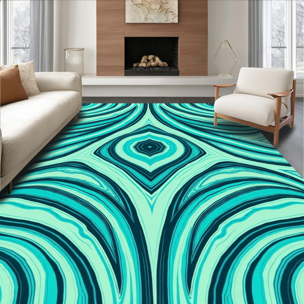 Aqua And Teal Swirl Pattern Rug