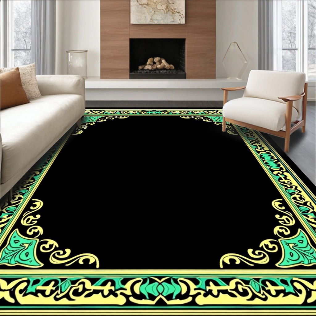 Ornate Filigree Swirls Yellow Green Design Rug