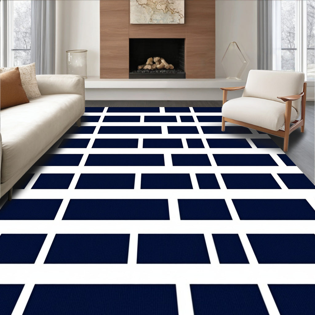 Navy Brick Pattern Modern Rug