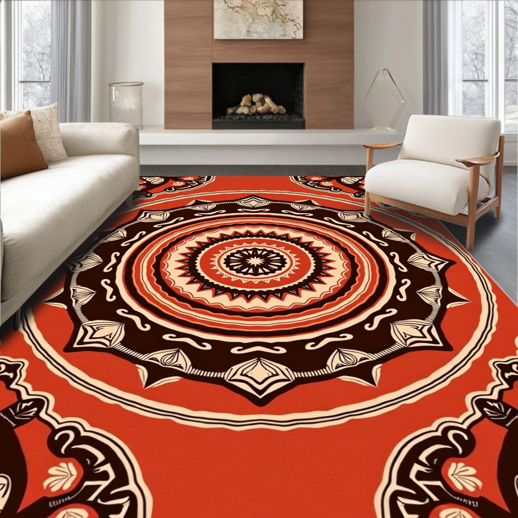 Mandala Medallion Patterned Warm Rug