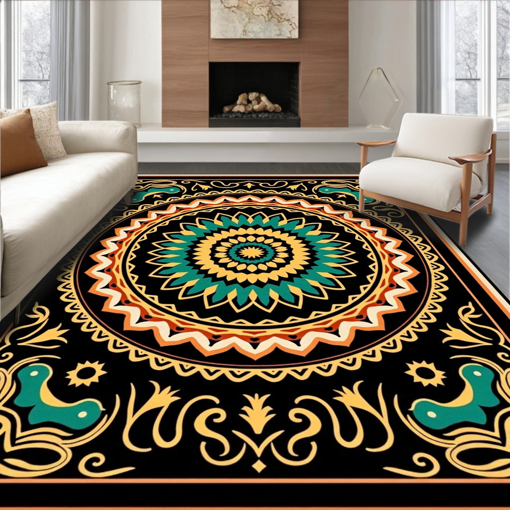 Intricate Mandala Patterned Jewel Tones Rug