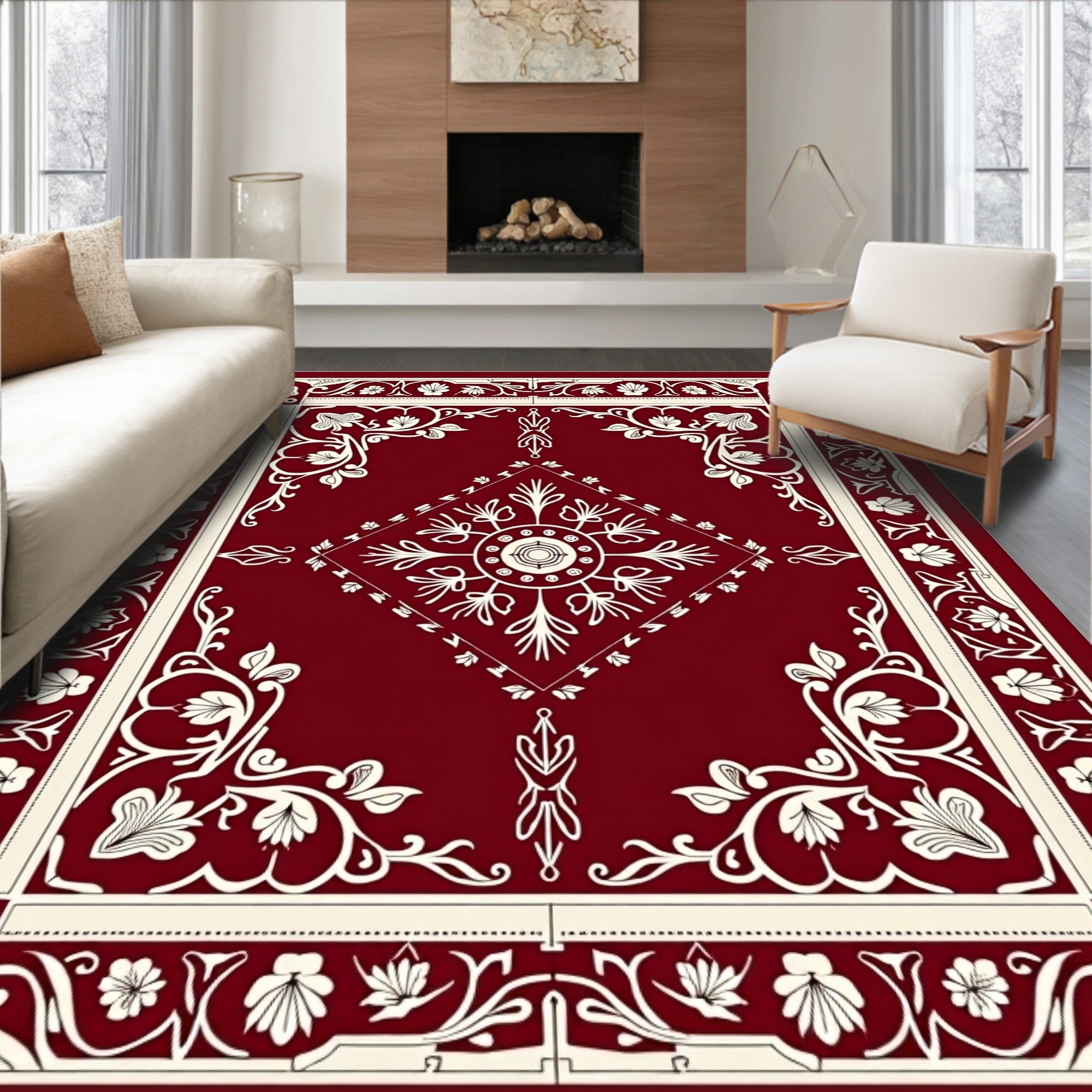 Elegant Floral Scrollwork Medallion Rug