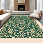 Intricate Floral Scrollwork Green Gold Rug