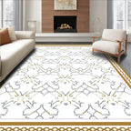 Ornate Golden Bordered Geometric Pattern Rug
