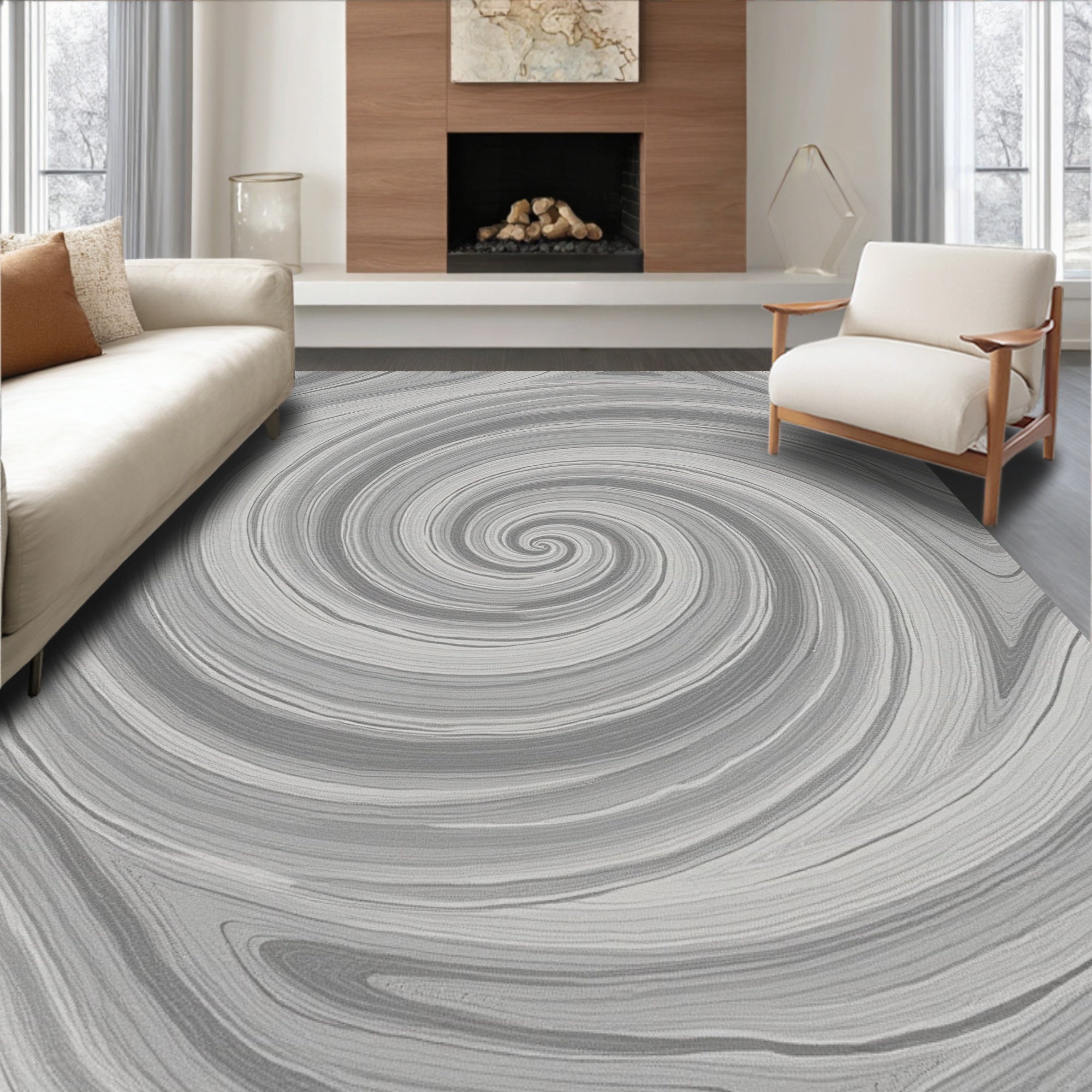 Abstract Grey Swirl Pattern Rug