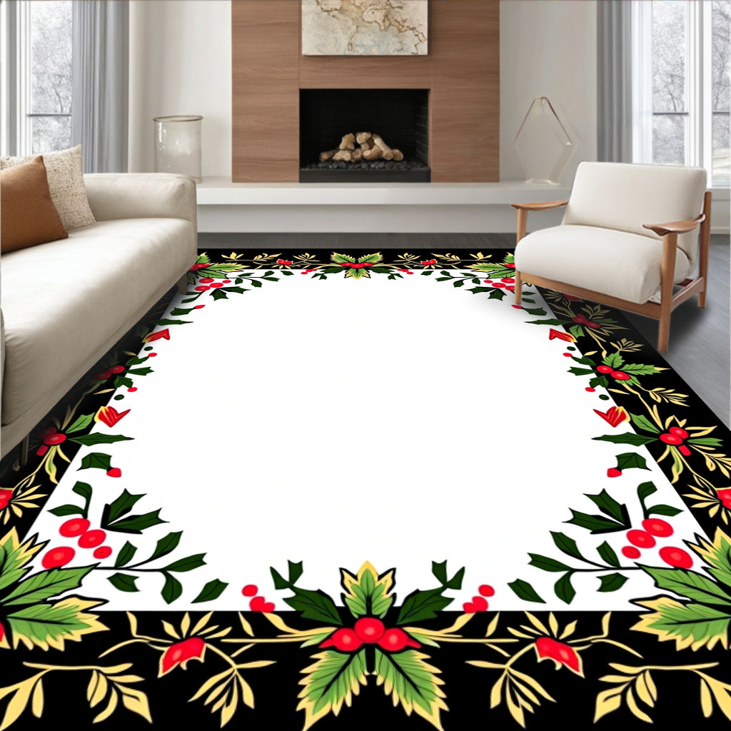 Christmas Berry Leaf Border Rug