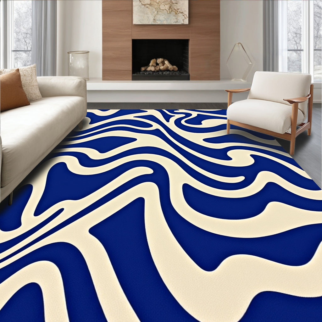 Blue Cream Swirls Pattern Rug