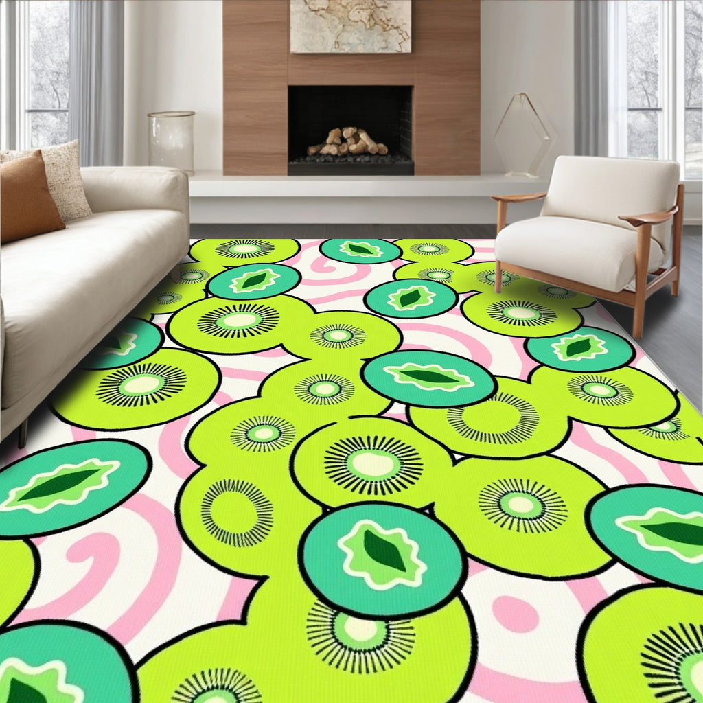 Retro Kiwi Fruit Swirl Pattern Rug