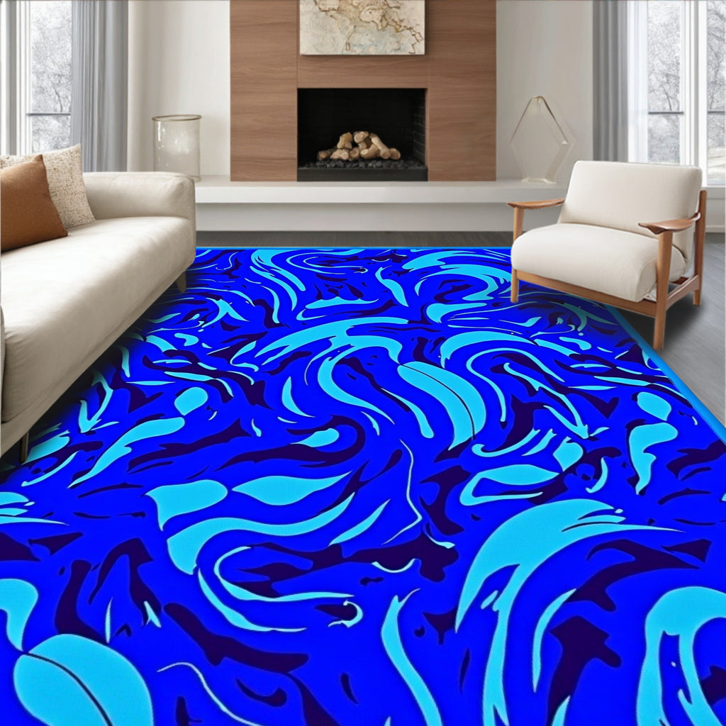 Vivid Blue Swirl Abstract Pattern Rug