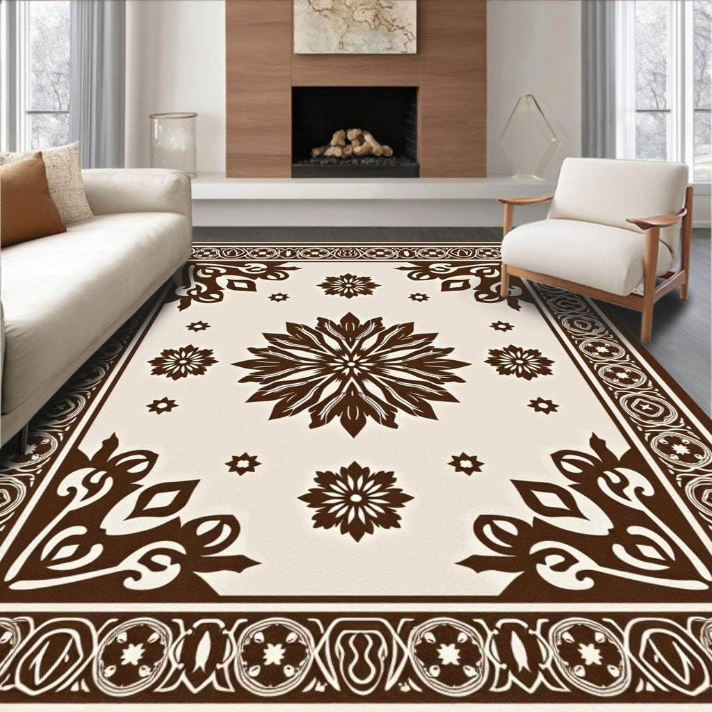 Ornate Floral Geometric Border Rug