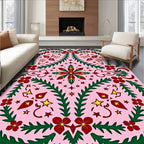 Crimson Green Floral Starburst Pink Rug