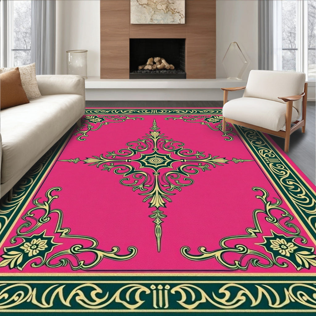 Pink Floral Scrollwork Pattern Rug