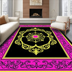 Ornate Yellow Floral Pink Border Rug
