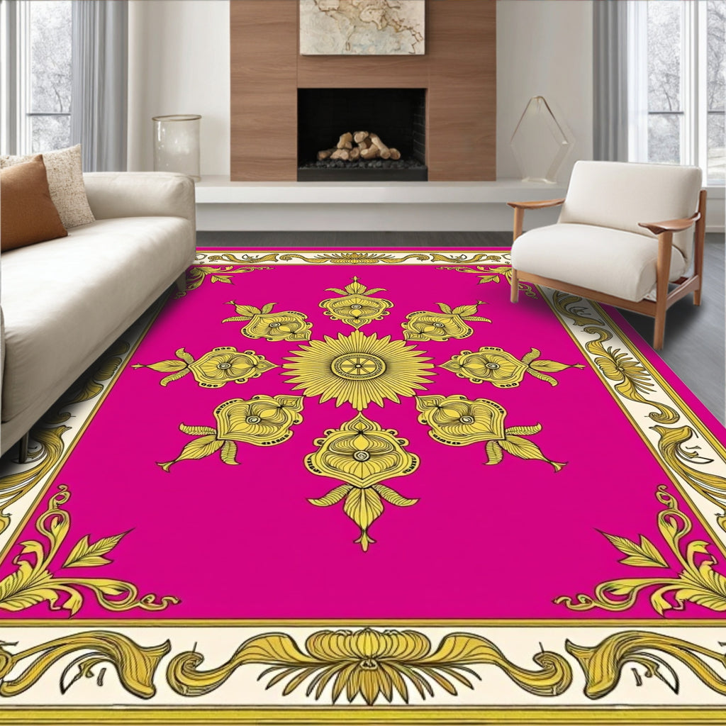 Ornate Floral Gold Medallion Rug