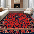 Red Floral Vine Pattern Rug