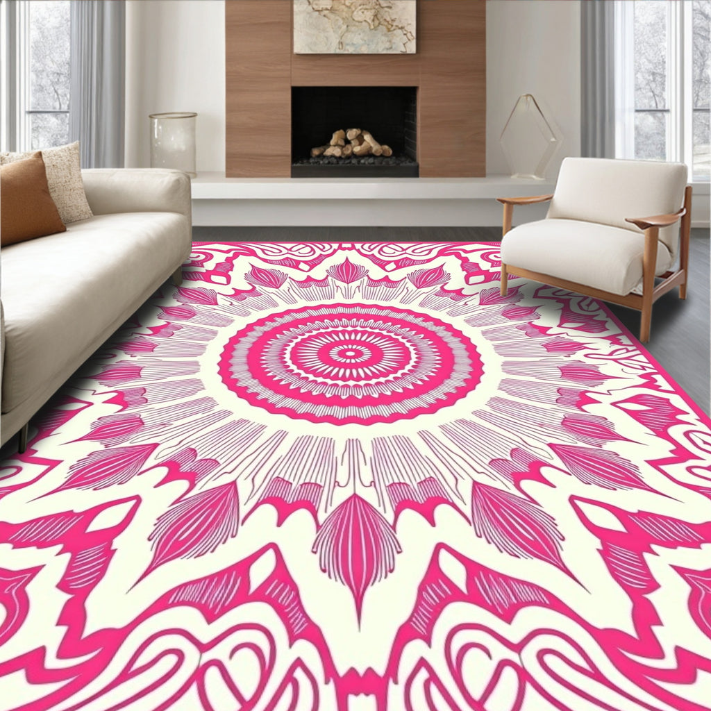 Vibrant Pink Mandala Pattern Rug