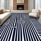 Naval White Bold Geometric Stripes Rug