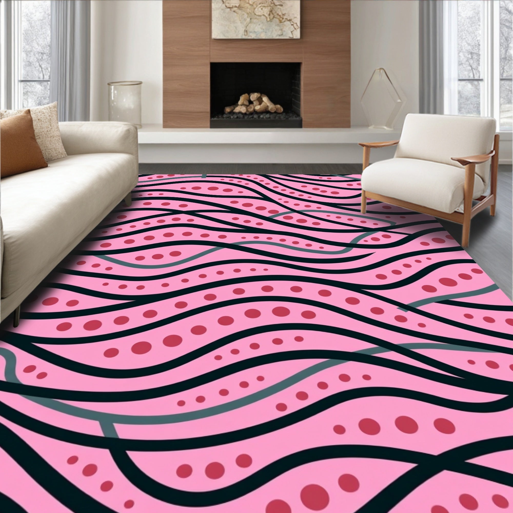 Pink Wave Dots Pattern Design Rug