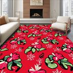 Vibrant Red Tropical Floral Whimsical Rug