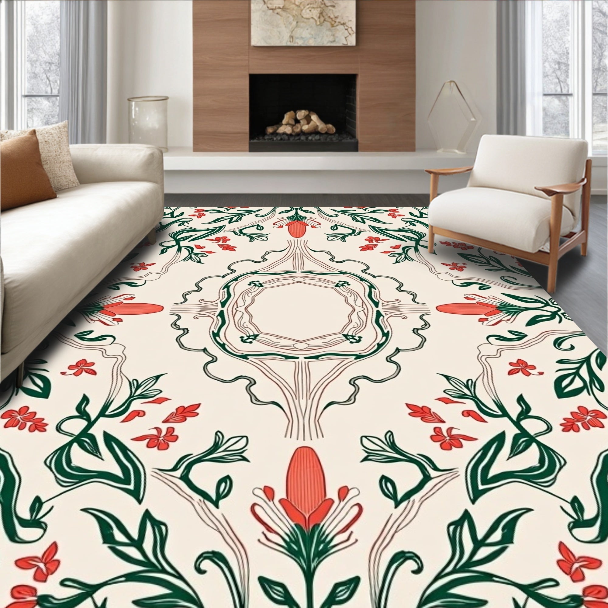 Art Nouveau Floral Vines Pattern Rug