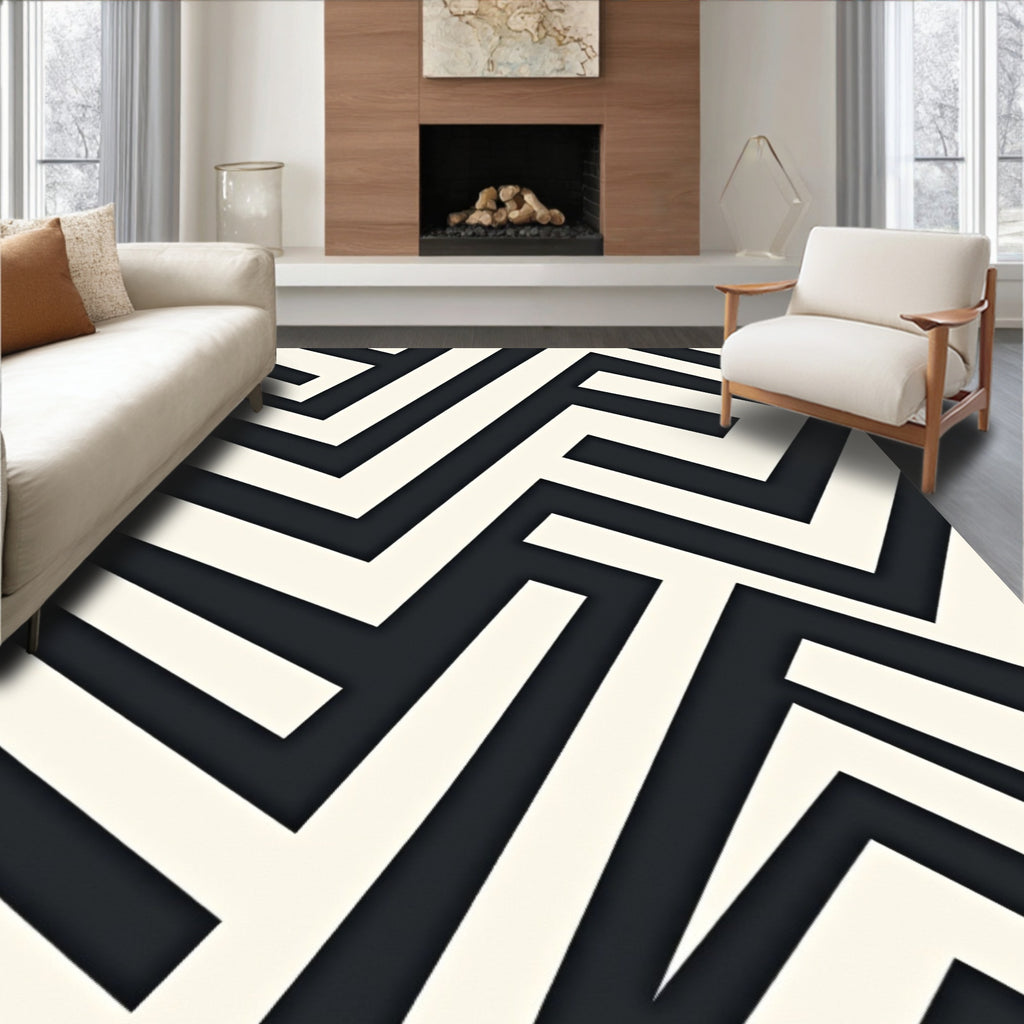 Abstract Interlocking Geometric Pattern Rug