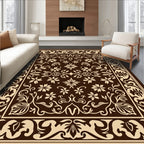 Ornate Floral Garden Cream Brown Rug