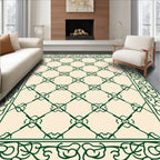 Ornate Cream Green Diamond Border Rug