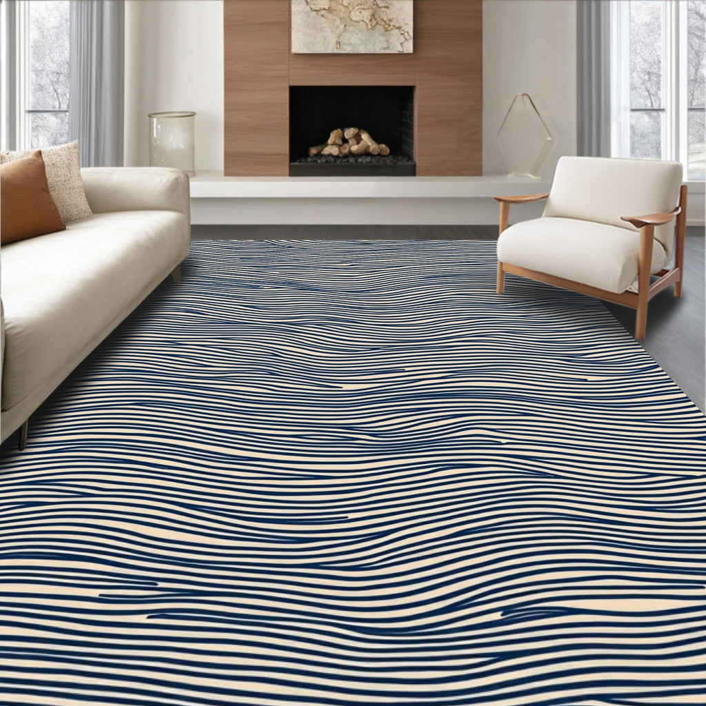 Navy Wavy Lines Pattern Rug