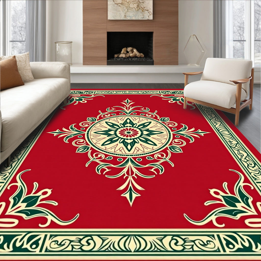 Red Floral Mandala Border Design Rug