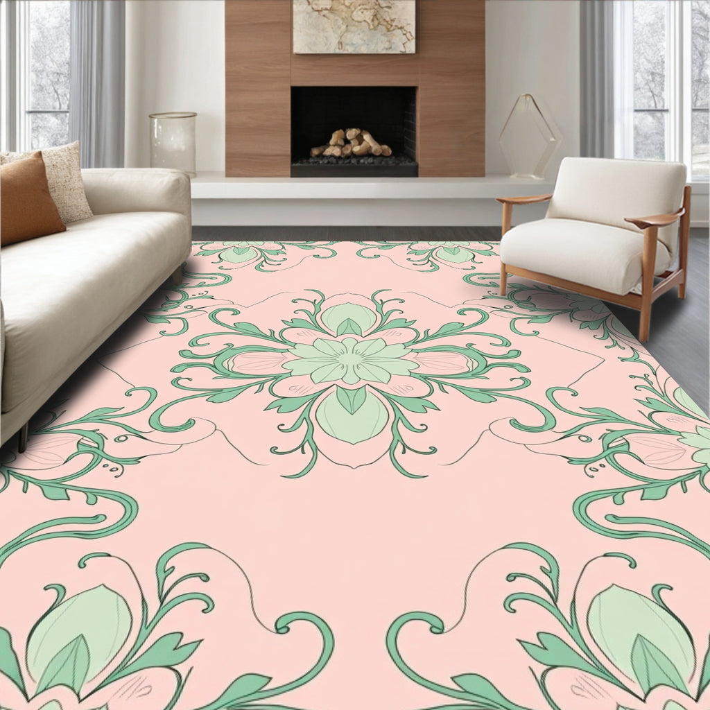 Pastel Floral Swirls Pattern Design Rug