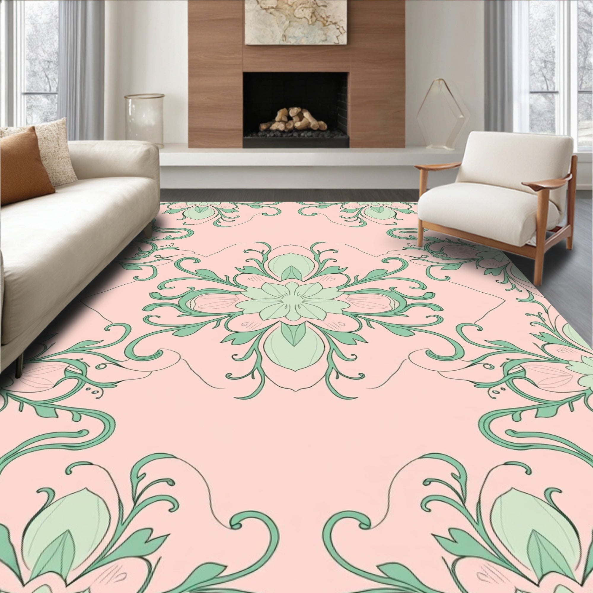Pastel Floral Swirls Pattern Design Rug