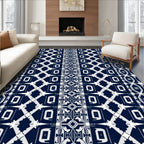 Geometric Blue And White Tribal Pattern Rug