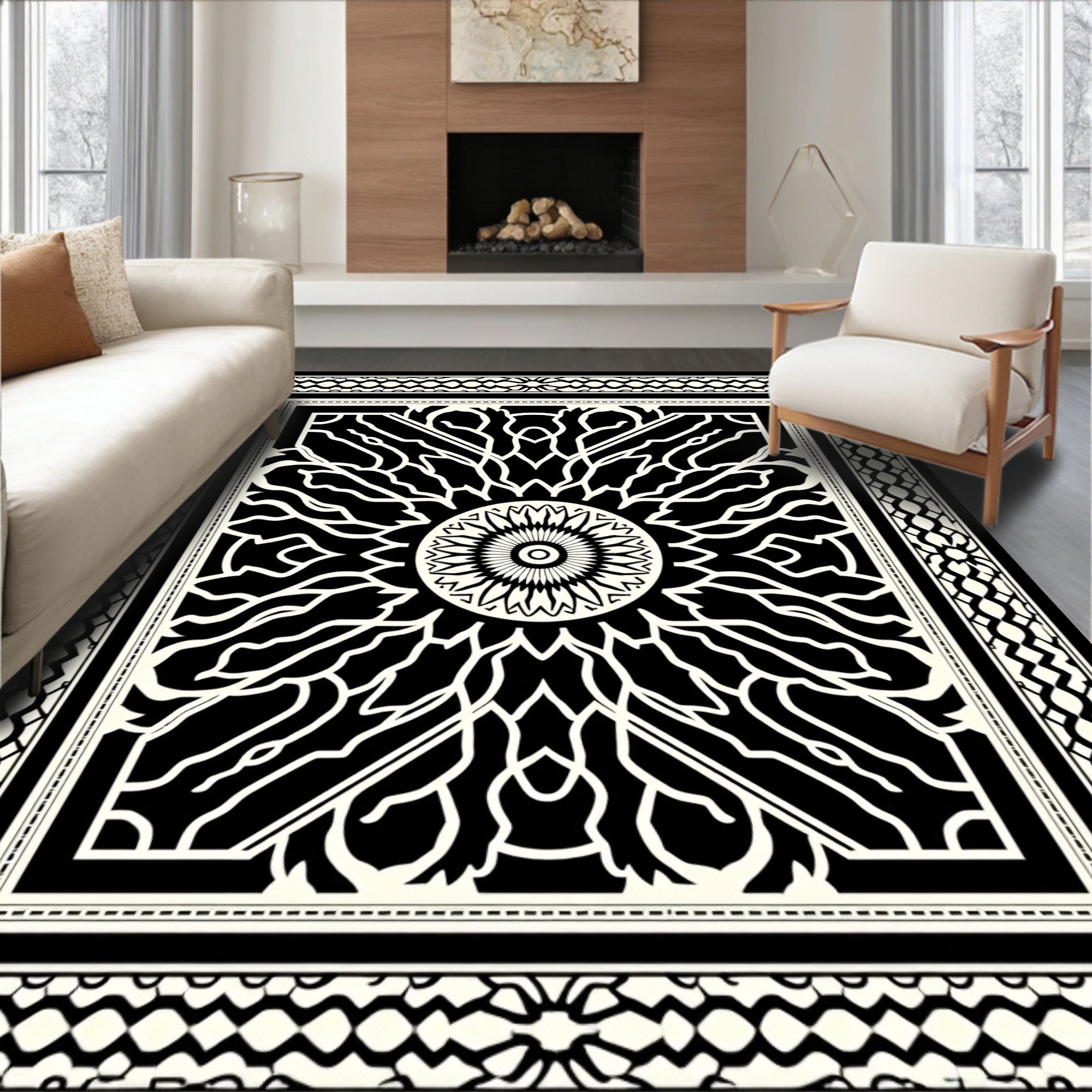Intricate Sunburst Radial Pattern Rug