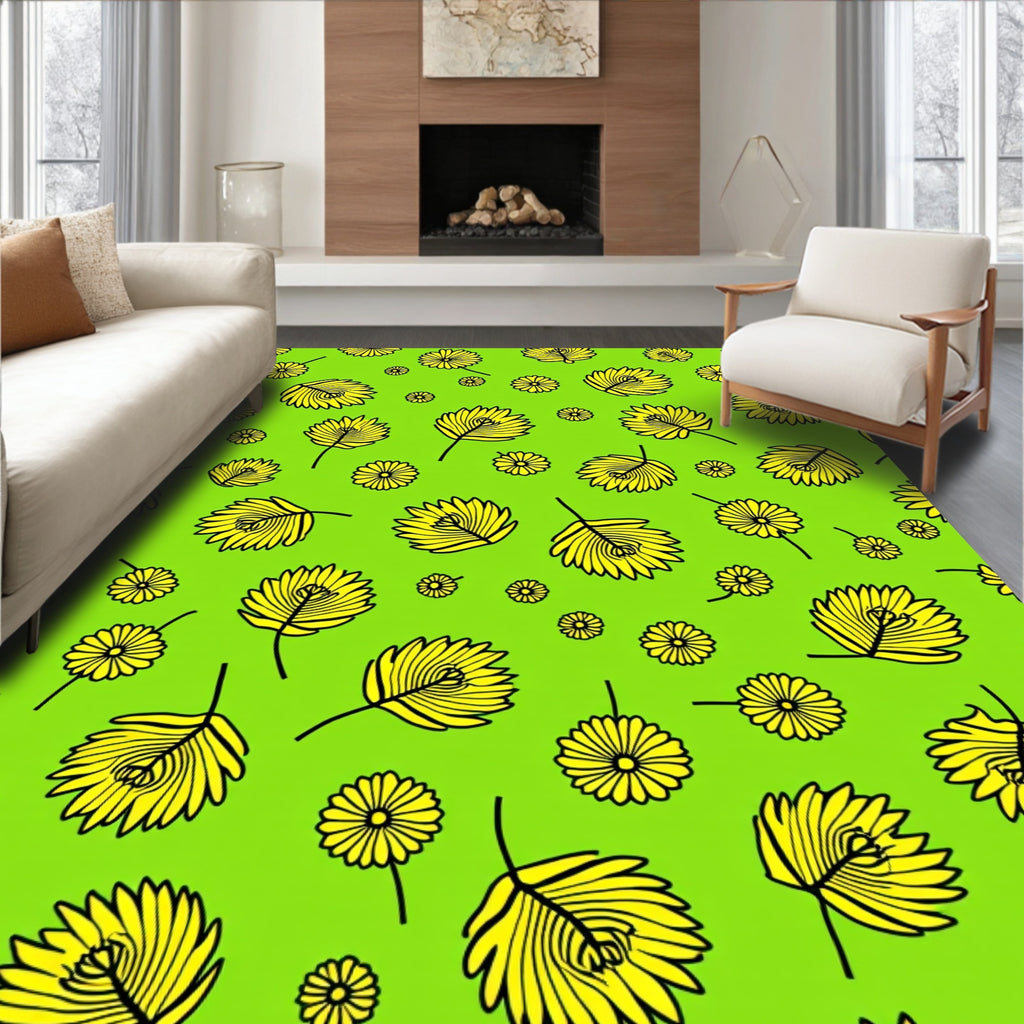 Yellow Floral And Leaf Pattern Rug