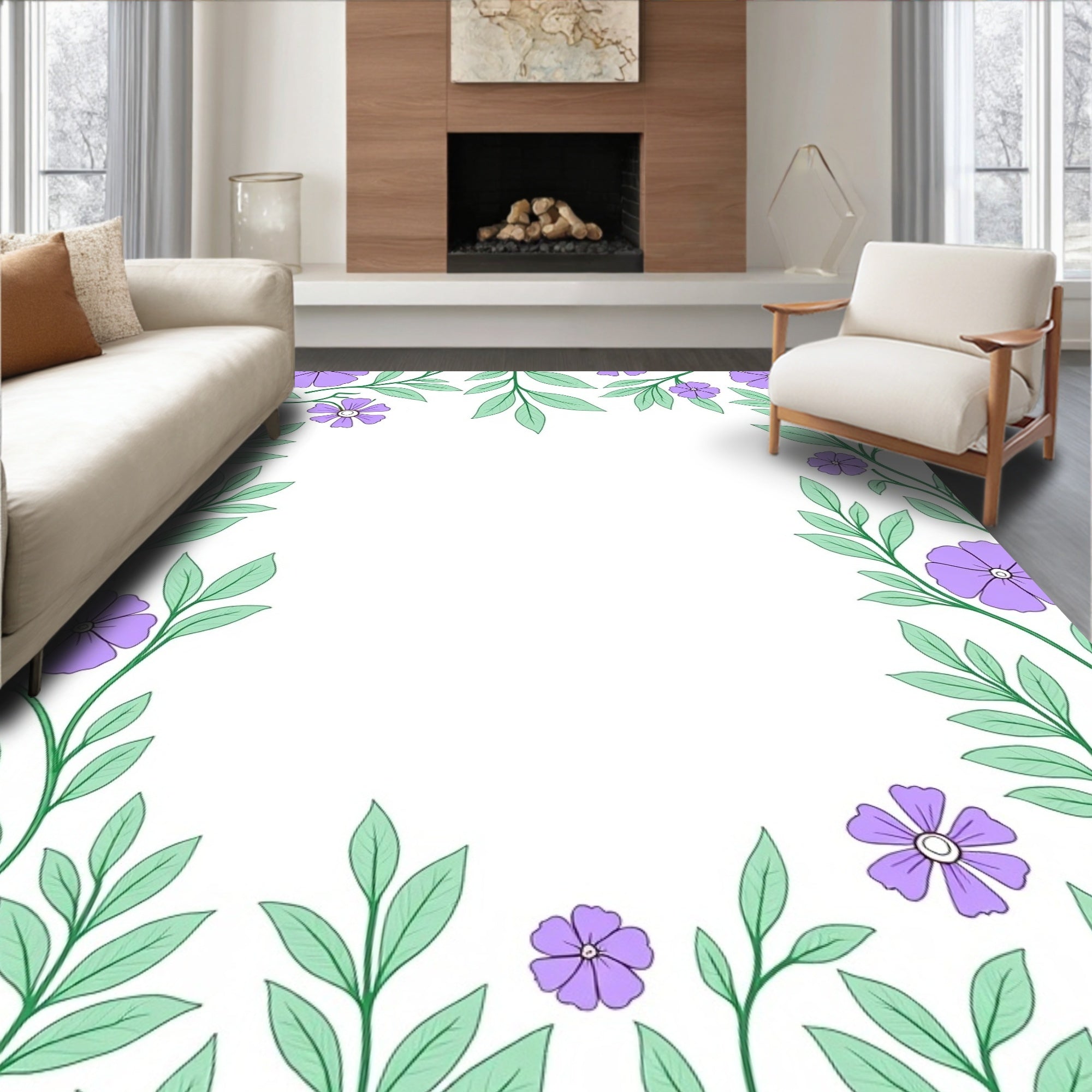 Purple Floral Vine Pattern Rug
