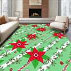 Red Poinsettia Green Stripe Floral Rug