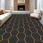 Black Gold Hexagonal Geometric Design Rug