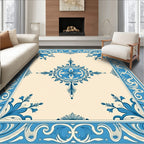 Ornate Blue Floral Symmetry Design Rug