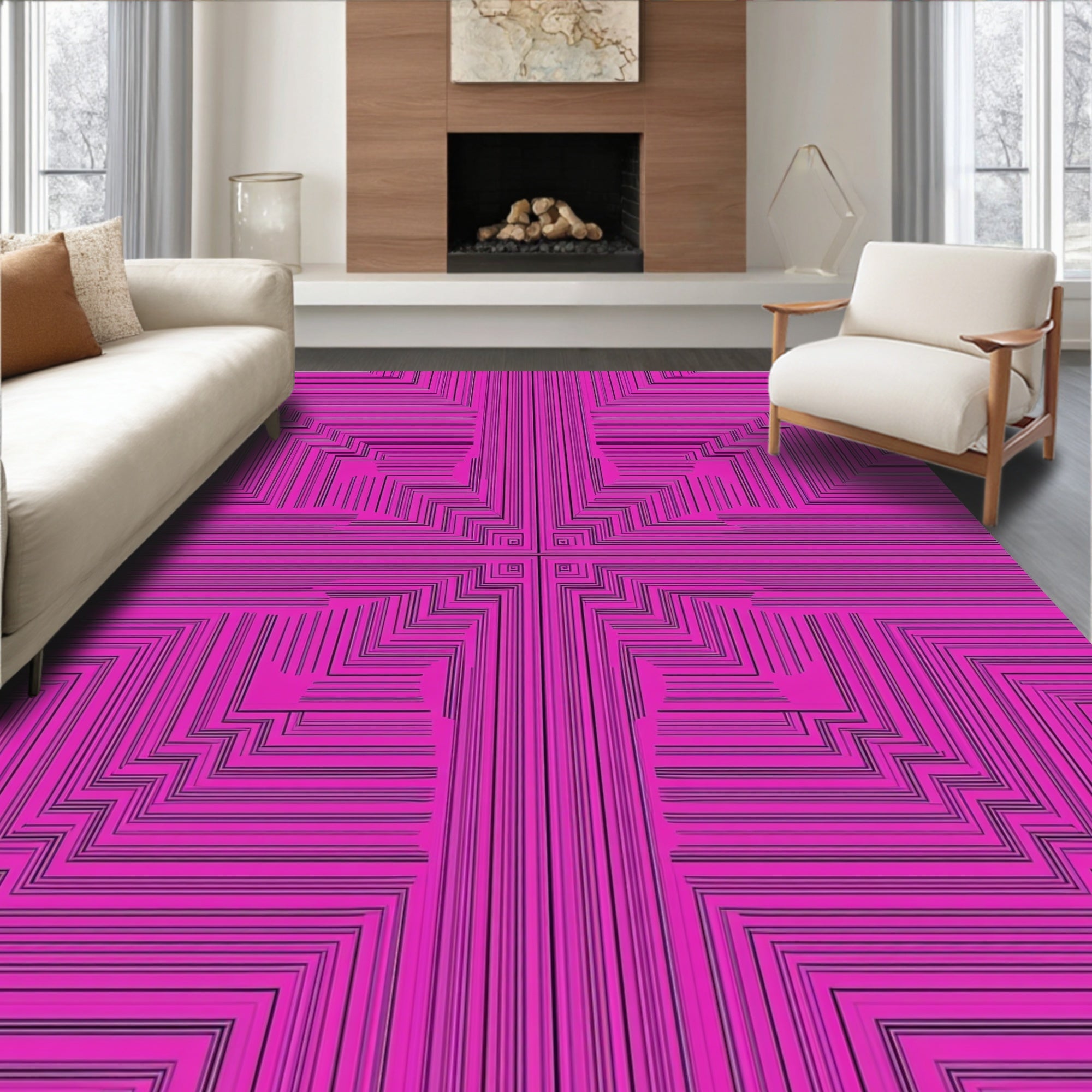 Bold Geometric Maze Pattern Rug