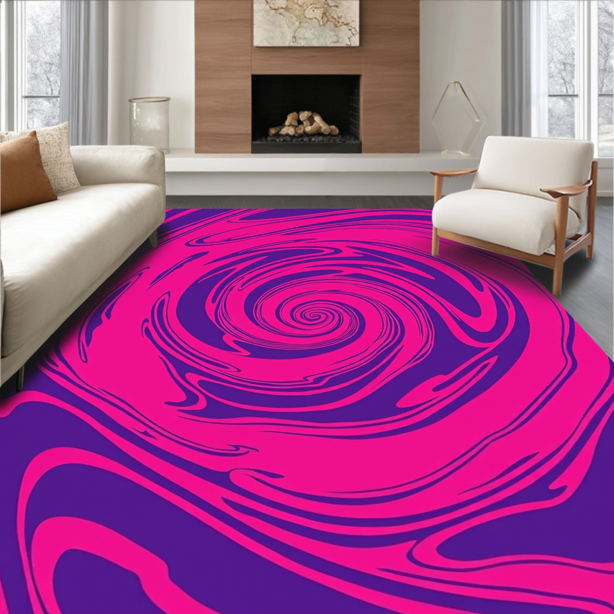 Vibrant Pink Purple Swirl Pattern Rug