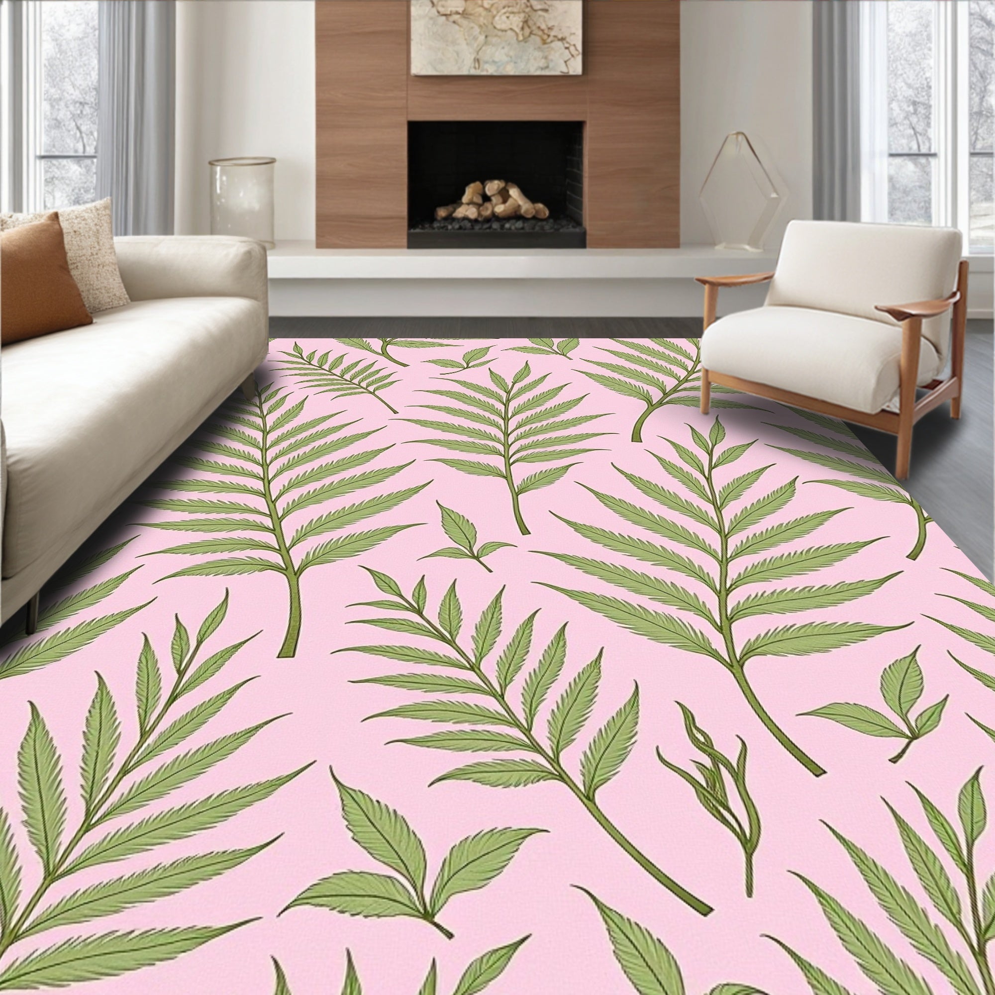 Elegant Green Leaf Pattern Accent Rug