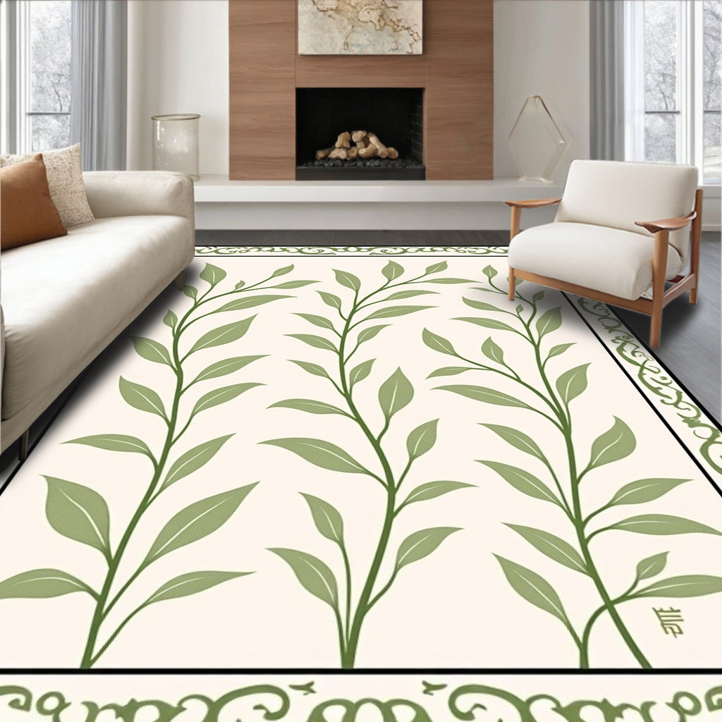 Elegant Green Leaf Vine Pattern Rug